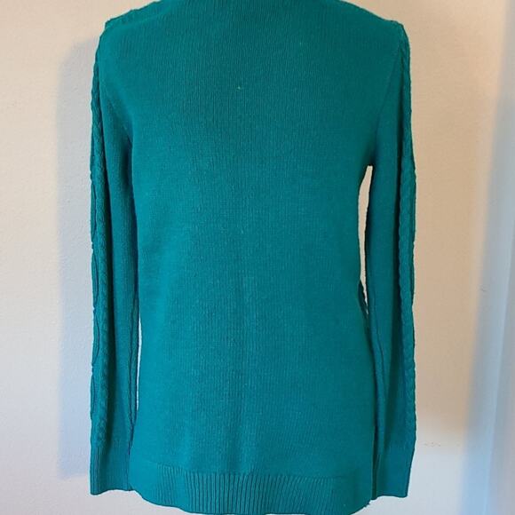 LOFT Sweater Women's XS Turquoise Cable Knit Wool Blend Preppy Career NEW - Picture 3 of 7